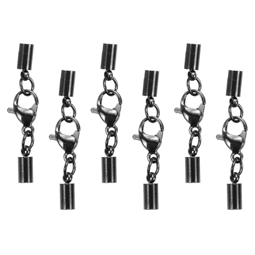 HARFINGTON Karabinerverschluss mit Kordel-Endkappen, 2,5 mm Innendurchmesser, Edelstahl-Halskettenenden, Leder-Faltschließe für Armbänder, Bastelarbeiten, Schmuckherstellung, Schwarz, 6 Stück (Stil 2) von HARFINGTON
