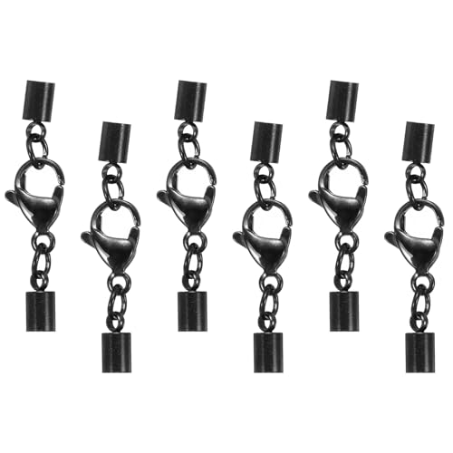 HARFINGTON Karabinerverschluss mit Kordel-Endkappen, 3,5 mm Innendurchmesser, Edelstahl-Halskettenenden, Leder-Faltschließe für Armbänder, Bastelarbeiten, Schmuckherstellung, Schwarz, 6 Stück (Stil 2) von HARFINGTON