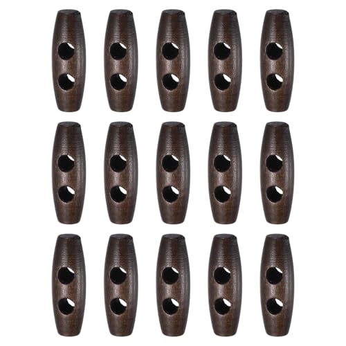 HARFINGTON Knebelknöpfe aus Holz, 30 mm, Doppelloch, Olivenhorn, Nähknöpfe für Mantel, Pullover, Kleidung, DIY, Handwerk, Dunkelbraun, 15 Stück von HARFINGTON
