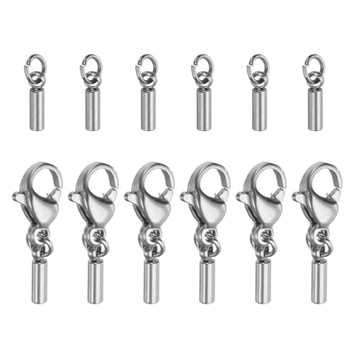 HARFINGTON Kordel-Endkappen, 1,2 mm, ID-Karabinerverschluss, Endkappen aus Edelstahl, für DIY-Armbänder, Halsketten, silberfarben, 6 Stück HARFINGTON Kordel-Endkappen, 1,2 mm, ID-Karabinerverschluss, Endkappen aus Edelstahl, für DIY-Armbänder, Halsketten, silberfarben, 6 Stück von HARFINGTON