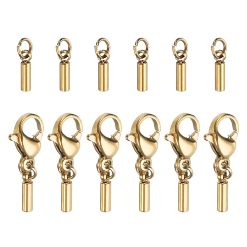 HARFINGTON Kordel-Endkappen, 1,2 mm, ID-Karabinerverschluss, Endkappen aus Edelstahl, für selbstgemachte Armbänder, Halsketten, goldfarben, 6 Stück HARFINGTON Kordel-Endkappen, 1,2 mm, ID-Karabinerverschluss, Endkappen aus Edelstahl, für selbstgemachte Armbänder, Halsketten, goldfarben, 6 Stück von HARFINGTON