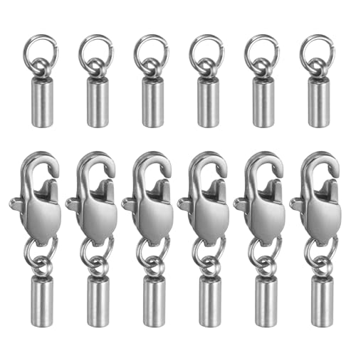 HARFINGTON Kordel-Endkappen, 1,8 mm, ID-Endkappen, Edelstahl, mit Karabinerverschluss, Schwanzschnalle für DIY-Armbänder, Halsketten, Halsbänder, silberfarben, 6 Stück HARFINGTON Kordel-Endkappen, 1,8 mm, ID-Endkappen, Edelstahl, mit Karabinerverschluss, Schwanzschnalle für DIY-Armbänder, Halsketten, Halsbänder, silberfarben, 6 Stück von HARFINGTON
