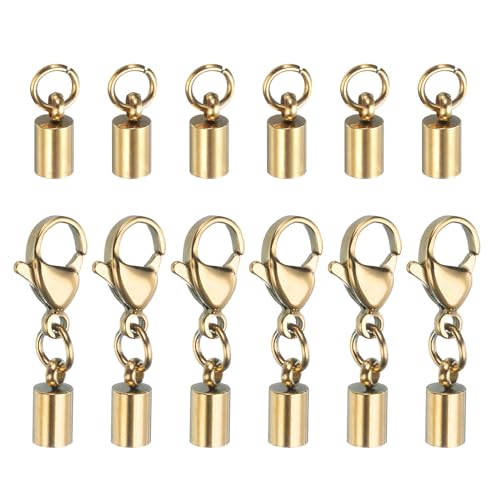 HARFINGTON Kordel-Endkappen, 3 mm, ID-Karabinerverschluss, Endkappen aus Edelstahl, für DIY-Armbänder, Halsketten, goldfarben, 6 Stück HARFINGTON Kordel-Endkappen, 3 mm, ID-Karabinerverschluss, Endkappen aus Edelstahl, für DIY-Armbänder, Halsketten, goldfarben, 6 Stück von HARFINGTON