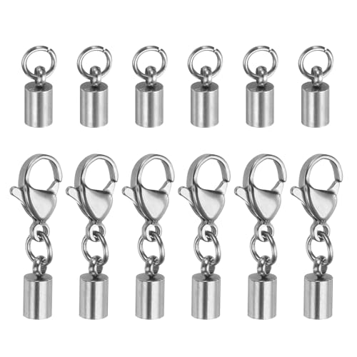 HARFINGTON Kordel-Endkappen, 3 mm, ID-Karabinerverschluss, Endkappen aus Edelstahl, für DIY-Armbänder, Halsketten, silberfarben, 6 Stück HARFINGTON Kordel-Endkappen, 3 mm, ID-Karabinerverschluss, Endkappen aus Edelstahl, für DIY-Armbänder, Halsketten, silberfarben, 6 Stück von HARFINGTON