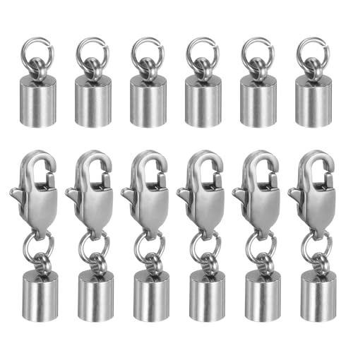 HARFINGTON Kordel-Endkappen, 4 mm, ID-Endkappen, Edelstahl, mit Karabinerverschluss, Schwanzschnalle für selbstgemachte Armbänder, Halsketten, Halsbänder, silberfarben, 6 Stück HARFINGTON Kordel-Endkappen, 4 mm, ID-Endkappen, Edelstahl, mit Karabinerverschluss, Schwanzschnalle für selbstgemachte Armbänder, Halsketten, Halsbänder, silberfarben, 6 Stück von HARFINGTON