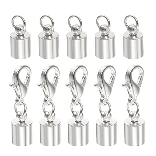 HARFINGTON Kordel-Endkappen, 5,5 mm, ID-Karabinerverschluss, Endkappen für DIY-Armbänder, Halsketten, Platin, 5 Stück von HARFINGTON