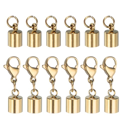 HARFINGTON Kordel-Endkappen, 6 mm, ID-Karabinerverschluss, Endkappen aus Edelstahl, für DIY-Armbänder, Halsketten, goldfarben, 6 Stück HARFINGTON Kordel-Endkappen, 6 mm, ID-Karabinerverschluss, Endkappen aus Edelstahl, für DIY-Armbänder, Halsketten, goldfarben, 6 Stück von HARFINGTON