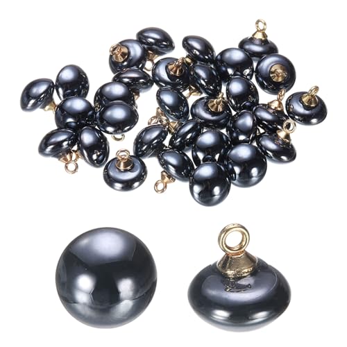 HARFINGTON Kunststoffknöpfe, 10 mm, Pilzform, gewölbt, rund, Nähzubehör, mit Goldschaft, für Jacke, Mantel, Hemd, Hochzeitskleider, Schwarz, 30 Stück von HARFINGTON