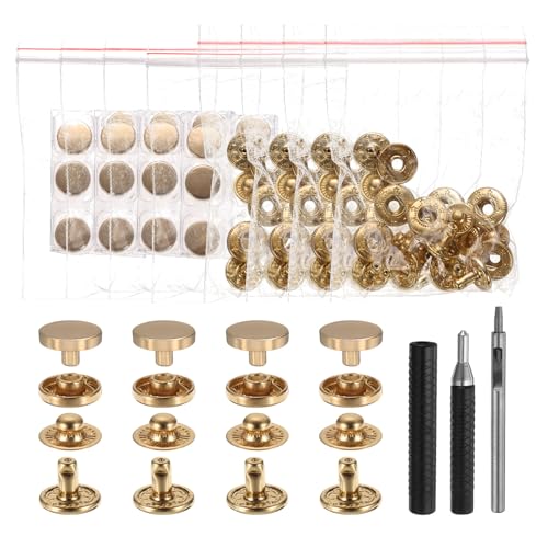 HARFINGTON Leder-Druckknöpfe, 10 mm, Metall-Druckknöpfe, Ledernieten, Druckknöpfe mit 3 Setter-Werkzeugen für Kleidung, Jacken, Jeans, Taschen, Gold, 24 Stück HARFINGTON Leder-Druckknöpfe, 10 mm, Metall-Druckknöpfe, Ledernieten, Druckknöpfe mit 3 Setter-Werkzeugen für Kleidung, Jacken, Jeans, Taschen, Gold, 24 Stück von HARFINGTON