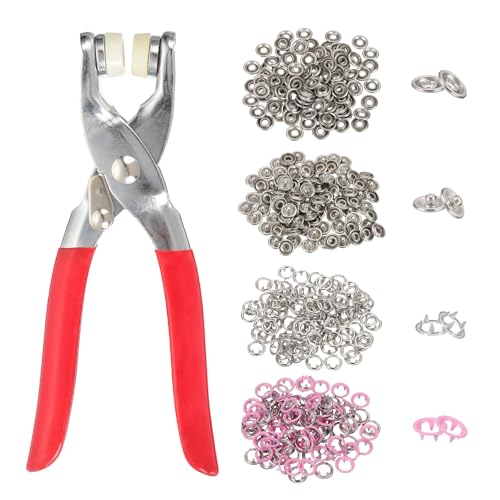 HARFINGTON Metall-Druckknöpfe, 9,5 mm, hohle Zinken, Druckknöpfe mit Verschlusszange zum Nähen, Stoff, Leder, Kleidung, Basteln, Rosa, 200 Stück von HARFINGTON