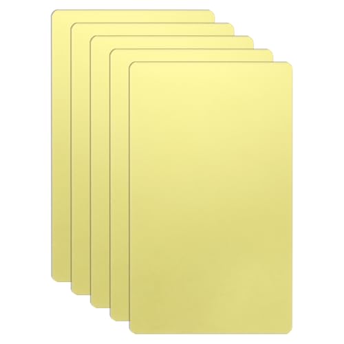 HARFINGTON Metall-Visitenkarten, 9,9 x 6,1 x 0,00 cm, 201 Edelstahl, Spiegel-Titan, Laser-Gravur, blanko, CNC-Gravur, Blatt, für Haus, Büro, DIY-Geschenkeinladungen, Gold, 5 Stück von HARFINGTON