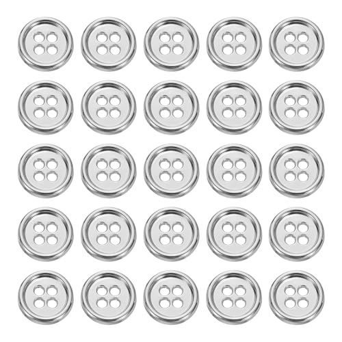 HARFINGTON Metallknöpfe, 11,5 mm, 4 Löcher, Legierung, runde Knöpfe, Basteln, Nähzubehör, für Kleidung, Basteln, Dekoration, Weiß, 25 Stück von HARFINGTON