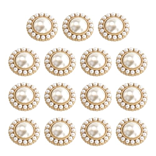 HARFINGTON Metallknöpfe, 15 mm, Zinklegierung, runde Knöpfe, Perlen, Nähzubehör für Kleider, Basteln, Kleidung, Dekoration, Gold, 15 Stück von HARFINGTON