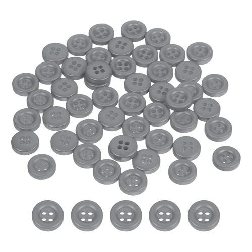 HARFINGTON Nähknöpfe, 11 mm, 4 Löcher, Harz, verdickt, rund, Ersatzknöpfe für Kleidung, DIY, Handwerk, Dekoration, Grau, 50 Stück von HARFINGTON