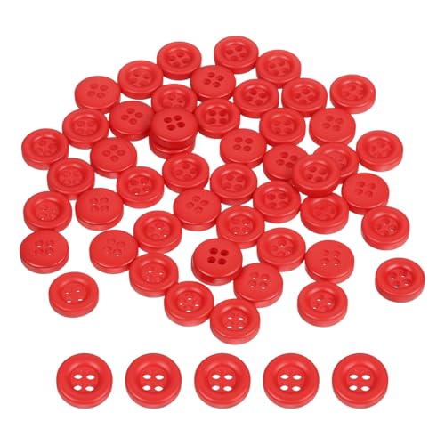 HARFINGTON Nähknöpfe, 11 mm, 4 Löcher, Harz, verdickt, rund, Ersatzknöpfe für Kleidung, DIY, Handwerk, Dekoration, Rot, 50 Stück von HARFINGTON
