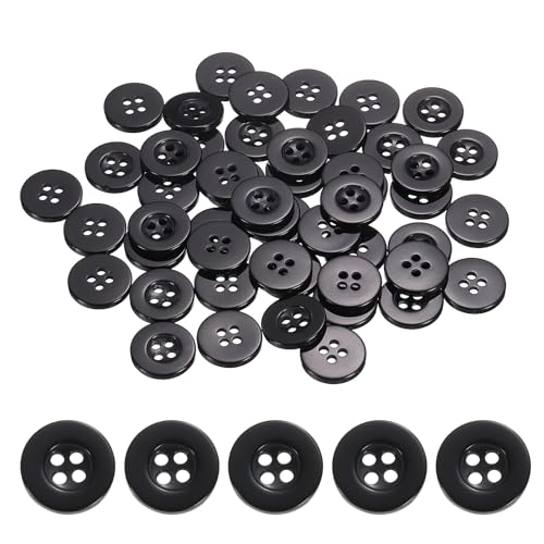 HARFINGTON Nähknöpfe, 15 mm, 4 Löcher, Kunstharz, rund, Ersatzknöpfe für Kleidung, DIY, Basteln, Dekoration, Schwarz, 50 Stück von HARFINGTON