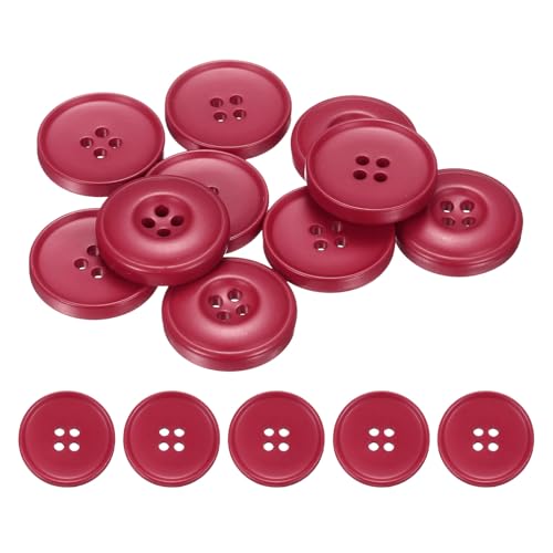 HARFINGTON Nähknöpfe, 25 mm, 4 Löcher, Kunstharz, rund, Ersatzknöpfe für Kleidung, DIY, Basteln, Dekoration, Kirschrot, 10 Stück von HARFINGTON