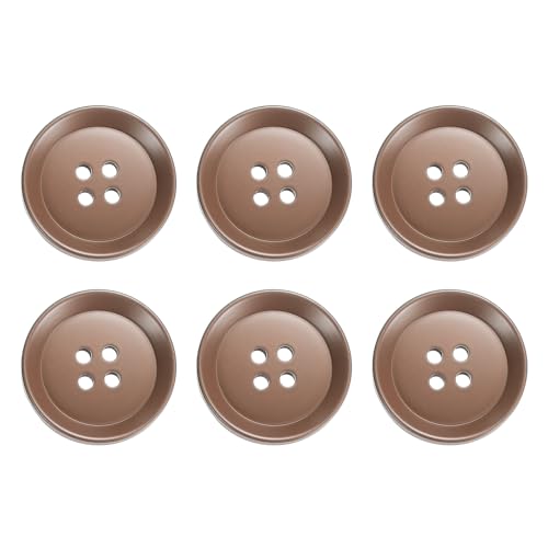 HARFINGTON Nähknöpfe, 30 mm, 4 Löcher, Kunstharz, rund, Ersatzknöpfe für Kleidung, DIY, Basteln, Dekoration, Braun, 6 Stück von HARFINGTON