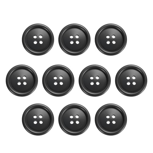 HARFINGTON Nähknöpfe, 30 mm, 4 Löcher, Kunstharz, rund, Ersatzknöpfe für Kleidung, DIY, Basteln, Dekoration, Dunkelschwarz, 10 Stück von HARFINGTON