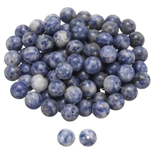 HARFINGTON Natursteinperlen, 10 mm, blaue Punkte, rund, lose Perlen, echte glatte Kugeln, für Schmuckherstellung, Armbänder, Halsketten, Ohrringe, DIY, 100 Stück von HARFINGTON