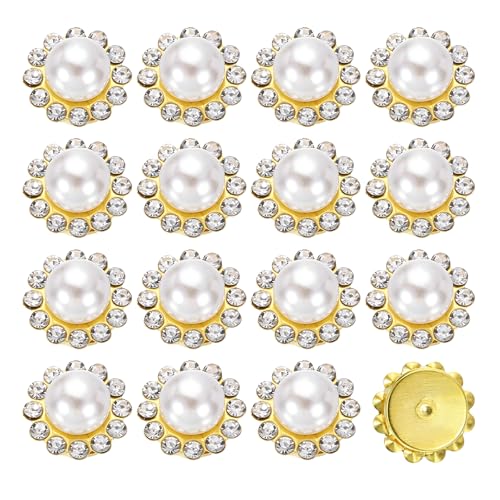 HARFINGTON Perlen-Strass-Knöpfe, 12 mm, zum Aufnähen, Strasssteine, Vintage-Stil, Kunstperlen, Metallklaue, flache Rückseite, Nähen für DIY, Handwerk, Kleidung, Schuhe, Taschen, Dekorationen, Zubehör von HARFINGTON