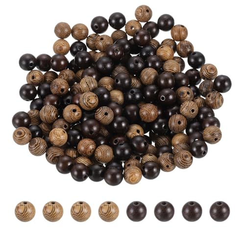 HARFINGTON Runde Holzperlen, 8 mm Durchmesser, kleine Holzperlen für Bastelarbeiten, Armbänder, Armbänder, Halsketten, Schmuckherstellung, Khakibraun und Schwarz, 200 Stück von HARFINGTON