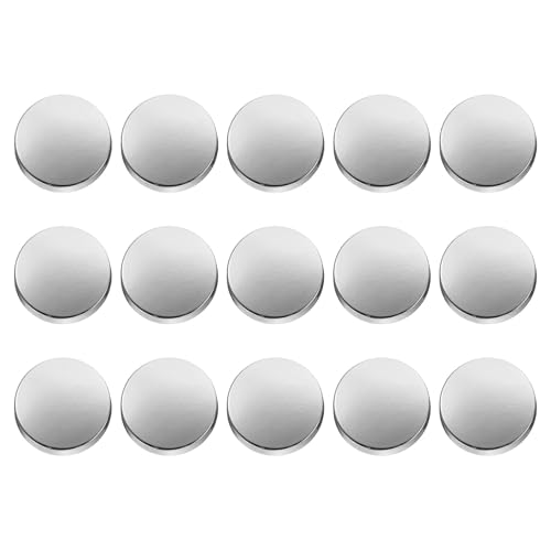 HARFINGTON Runde Metallknöpfe, 15 mm, Schaft aus Zinklegierung, flach, Nähen, Handwerk, Ersatzknöpfe für Kleidung, Dekoration, DIY-Zubehör, helles Silber, 15 Stück von HARFINGTON