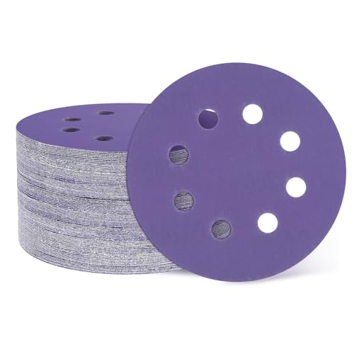 HARFINGTON Schleifscheiben, 12,7 cm, 8 Löcher, Körnung 1200, Klett-Schleifpapier, Exzenterschleifer-Pads für Holzbearbeitung, Automobil, Metallpolitur, Lila, 50 Stück von HARFINGTON