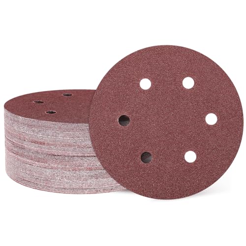 HARFINGTON Schleifscheiben, 15,2 cm, Körnung 40, 6 Löcher, Klett-Schleifpapier, Exzenterschleifer-Pads für Holzbearbeitung, Automobil, Metallpolitur, 50 Stück von HARFINGTON