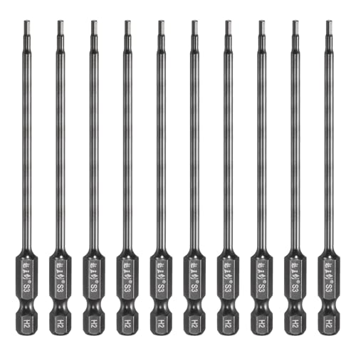 HARFINGTON Sechskantschlüssel-Bohrer, 2 mm (H2), metrisch, 1/4 Zoll Sechskantschaft, 100 mm Länge, S3-Stahl, magnetisch, industrielle Qualität, Sechskant-Schraubendreher-Bohrer, 10 Stück von HARFINGTON