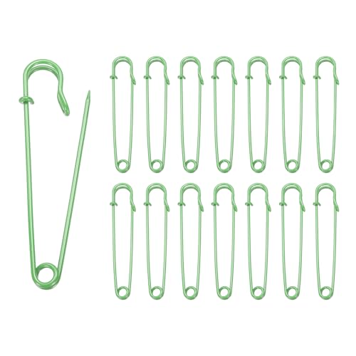 HARFINGTON Sicherheitsnadeln, 100 mm, Stahl, groß, robust, 0,2 cm Durchmesser, für Kleidung, Nähen, Kunst, Basteln, Grün, 15 Stück von HARFINGTON