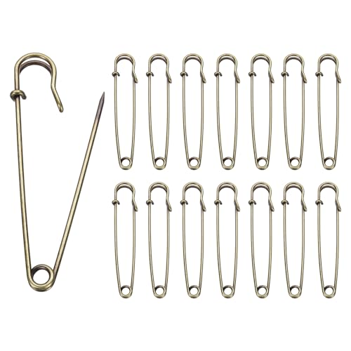 HARFINGTON Sicherheitsnadeln, 100 mm, galvanisierter Stahl, groß, robust, 0,2 cm Durchmesser, für Kleidung, Nähen, Kunst, Basteln, Bronze, 15 Stück von HARFINGTON