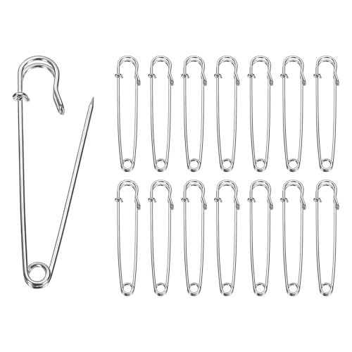 HARFINGTON Sicherheitsnadeln, 100 mm, galvanisierter Stahl, groß, robust, 0,2 cm Durchmesser, für Kleidung, Nähen, Kunst, Basteln, silberfarben, 15 Stück von HARFINGTON