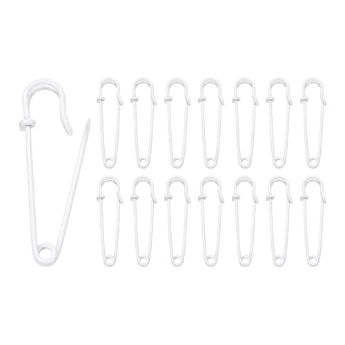HARFINGTON Sicherheitsnadeln, 50 mm, Stahl, groß, robust, 0,2 cm Durchmesser, für Kleidung, Nähen, Kunst, Basteln, Weiß, 15 Stück von HARFINGTON