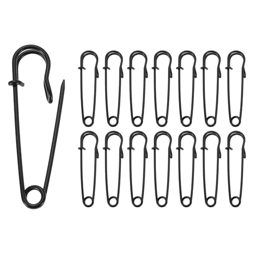 HARFINGTON Sicherheitsnadeln, galvanisierter Stahl, groß, robust, 1,5 mm Durchmesser, für Kleidung, Nähen, Kunst, Basteln, Schwarz, 30 Stück von HARFINGTON