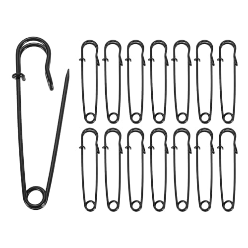 HARFINGTON Sicherheitsnadeln, galvanisierter Stahl, groß, robust, 1,5 mm Durchmesser, für Kleidung, Nähen, Kunst, Basteln, Schwarz, 30 Stück von HARFINGTON