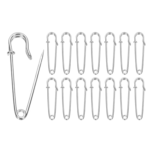 HARFINGTON Sicherheitsnadeln, galvanisierter Stahl, groß, robust, 1,5 mm Durchmesser, für Kleidung, Nähen, Kunst, Basteln, Silber, 30 Stück von HARFINGTON