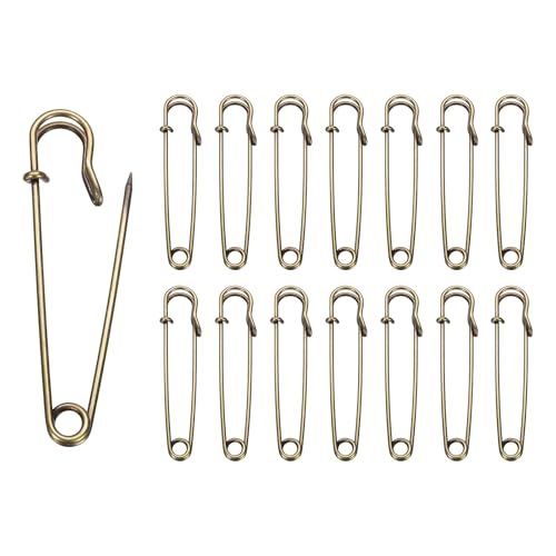 HARFINGTON Sicherheitsnadeln, verzinkter Stahl, groß, robust, 0,2 cm Durchmesser, für Kleidung, Nähen, Kunst, Basteln, Bronze, 15 Stück von HARFINGTON