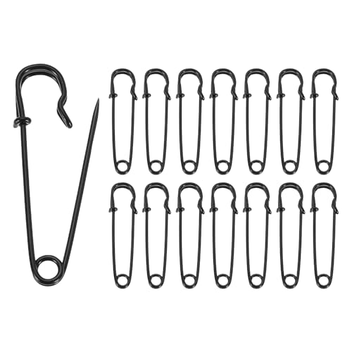 HARFINGTON Sicherheitsnadeln, verzinkter Stahl, groß, robust, 1,1 mm Durchmesser, für Kleidung, Nähen, Kunst, Basteln, Schwarz, 30 Stück von HARFINGTON