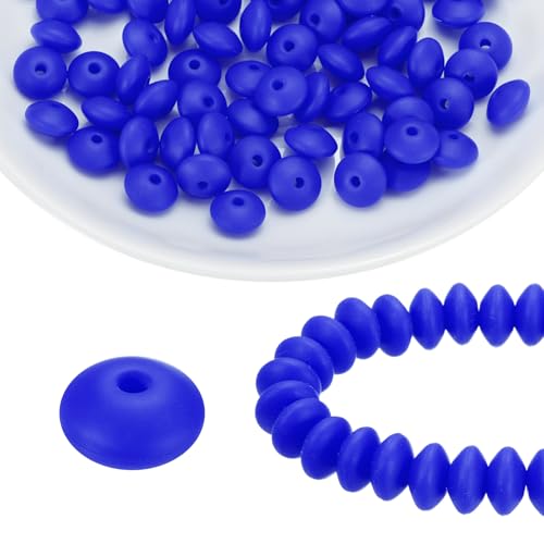 HARFINGTON Silikonperlen, 12 mm, Linse, Gummi, Brennperlen, Großpackung für Stifte, Schlüsselanhänger, Armband, Halskette, Basteln, Saphirblau, 100 Stück von HARFINGTON