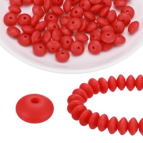 HARFINGTON Silikonperlen, 12 mm, Linse, Gummi, Brennperlen, Großpackung für Stifte, Schlüsselanhänger, Armband, Halskette, Basteln, Scharlachrot, 100 Stück HARFINGTON Silikonperlen, 12 mm, Linse, Gummi, Brennperlen, Großpackung für Stifte, Schlüsselanhänger, Armband, Halskette, Basteln, Scharlachrot, 100 Stück von HARFINGTON