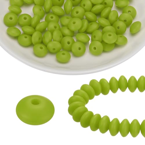 HARFINGTON Silikonperlen, 12 mm, Linse, Gummi, Brennperlen, Großpackung für Stifte, Schlüsselanhänger, Armband, Halskette, Basteln, Seladon, 100 Stück von HARFINGTON