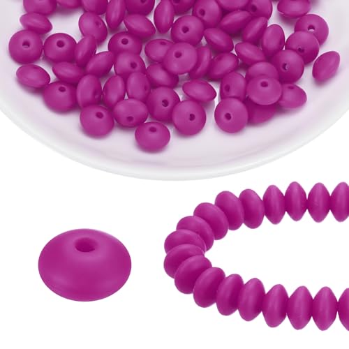 HARFINGTON Silikonperlen, 12 mm, Linse, Gummi, für Stifte, Schlüsselanhänger, Armband, Halskette, Basteln, Magenta, 100 Stück HARFINGTON Silikonperlen, 12 mm, Linse, Gummi, für Stifte, Schlüsselanhänger, Armband, Halskette, Basteln, Magenta, 100 Stück von HARFINGTON