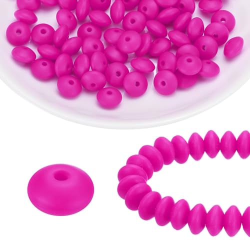 HARFINGTON Silikonperlen, 12 mm, Linse, Gummi, für Stifte, Schlüsselanhänger, Armband, Halskette, Basteln, Rosa, Violett, 100 Stück von HARFINGTON