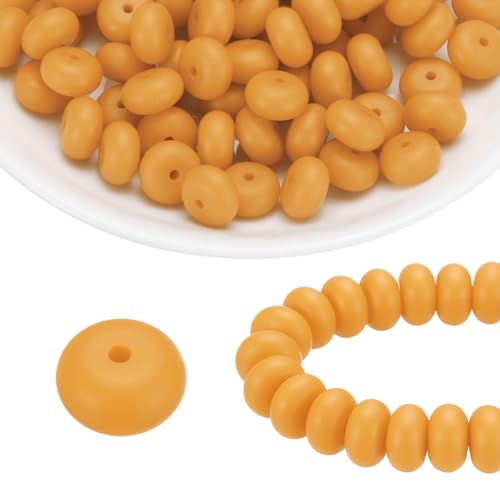 HARFINGTON Silikonperlen, 14 mm, Linse, Gummi, Brennperlen, Großpackung für Stifte, Schlüsselanhänger, Armband, Halskette, Basteln, Bernsteingelb, 110 Stück HARFINGTON Silikonperlen, 14 mm, Linse, Gummi, Brennperlen, Großpackung für Stifte, Schlüsselanhänger, Armband, Halskette, Basteln, Bernsteingelb, 110 Stück von HARFINGTON