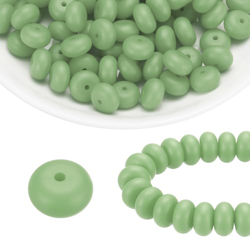 HARFINGTON Silikonperlen, 14 mm, Linse, Gummi, Brennperlen, Großpackung für Stifte, Schlüsselanhänger, Armband, Halskette, Basteln, Jadegrün, 110 Stück von HARFINGTON