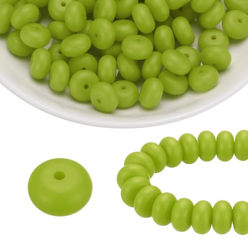 HARFINGTON Silikonperlen, 14 mm, Linse, Gummi, Brennperlen, Großpackung für Stifte, Schlüsselanhänger, Armband, Halskette, Basteln, Seladon, 110 Stück von HARFINGTON