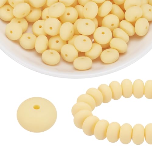 HARFINGTON Silikonperlen, 14 mm, Linse, Gummi, für Stifte, Schlüsselanhänger, Armband, Halskette, Basteln, Hellgelb, 110 Stück von HARFINGTON