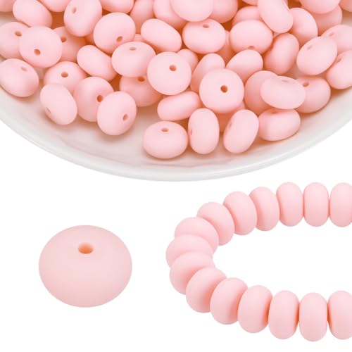 HARFINGTON Silikonperlen, 14 mm, Linse, Gummi, für Stifte, Schlüsselanhänger, Armband, Halskette, Basteln, Hellrosa, 110 Stück HARFINGTON Silikonperlen, 14 mm, Linse, Gummi, für Stifte, Schlüsselanhänger, Armband, Halskette, Basteln, Hellrosa, 110 Stück von HARFINGTON
