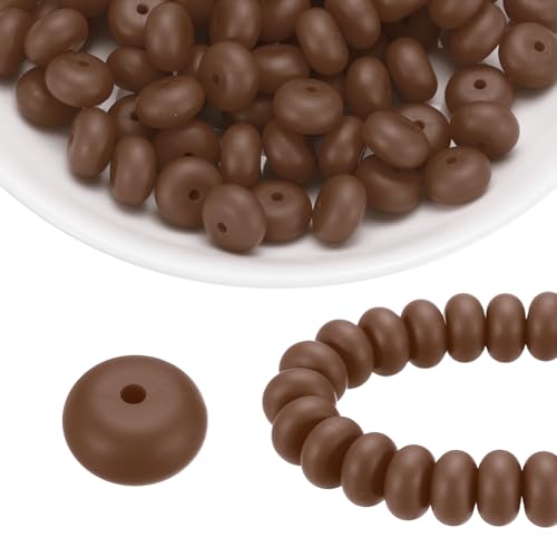 HARFINGTON Silikonperlen, 14 mm, Linse, Gummi, für Stifte, Schlüsselanhänger, Armband, Halskette, Basteln, Karamellbraun, 110 Stück von HARFINGTON